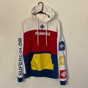 Polaroid Hoodie Mens Large Red Blue Yellow Graphic Logo Sweatshirt